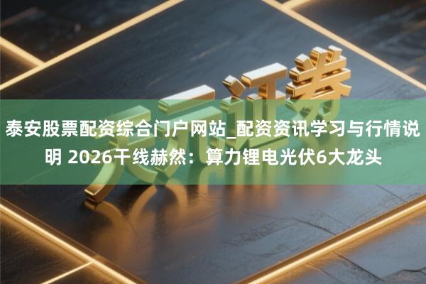 泰安股票配资综合门户网站_配资资讯学习与行情说明 2026干线赫然：算力锂电光伏6大龙头