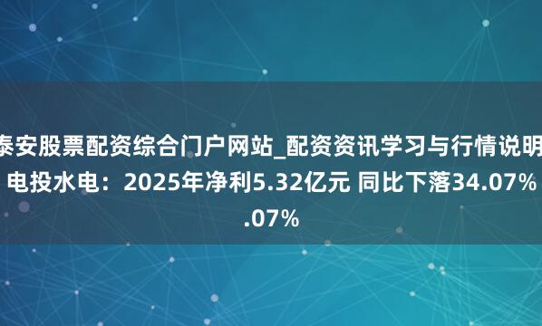 泰安股票配资综合门户网站_配资资讯学习与行情说明 电投水电：2025年净利5.32亿元 同比下落34.07%