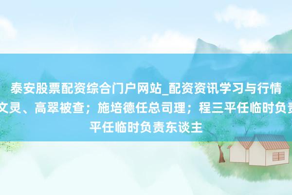 泰安股票配资综合门户网站_配资资讯学习与行情说明 王文灵、高翠被查；施培德任总司理；程三平任临时负责东谈主
