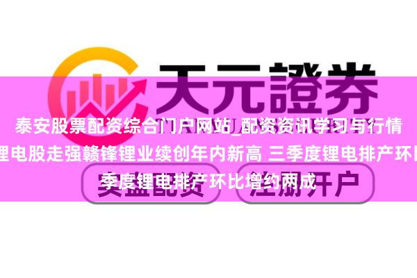 泰安股票配资综合门户网站_配资资讯学习与行情说明 港股锂电股走强赣锋锂业续创年内新高 三季度锂电排产环比增约两成